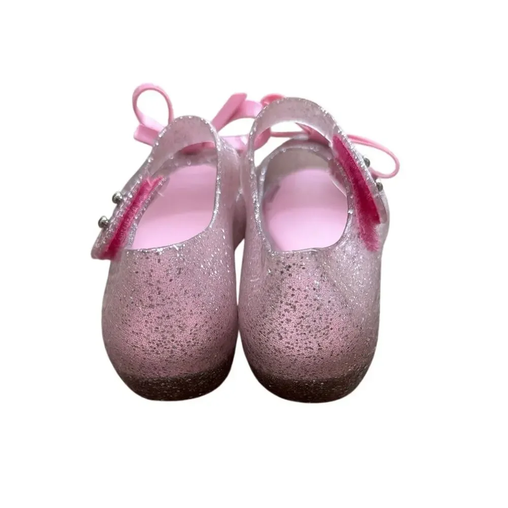 Mini Melissa Ultragirl Bow Pink Glitter Jelly Shoes Toddler Mary Jane Sz 11